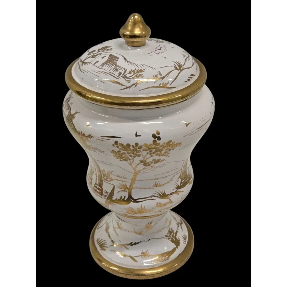 Vintage Ugo‎ Zaccagnini Italian Signed Italy Art Pottery Vase Gold White